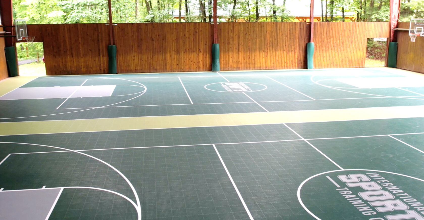 Fieldhouse basketball courts wide shot.