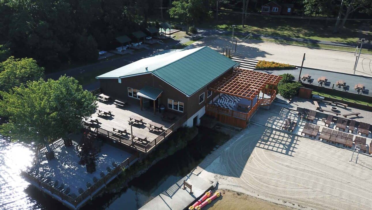 boathouse exterior aerial view.