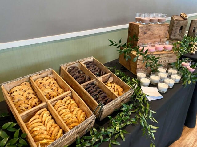 cookies displayed on buffet table.