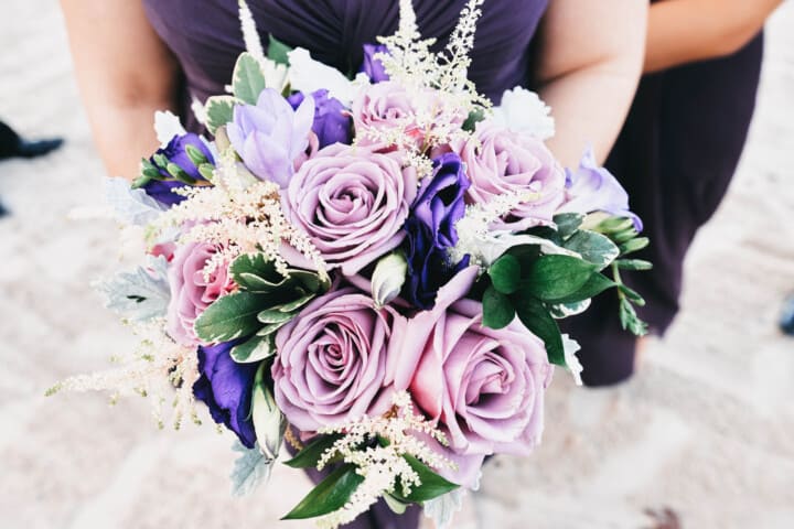 purple floral arrangement.