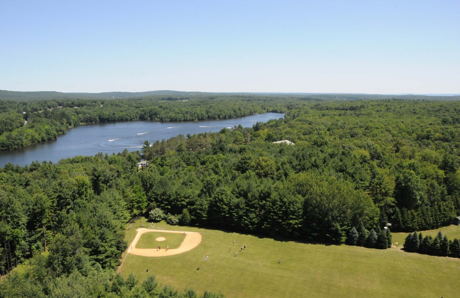 baseball diamond next to trout lake.