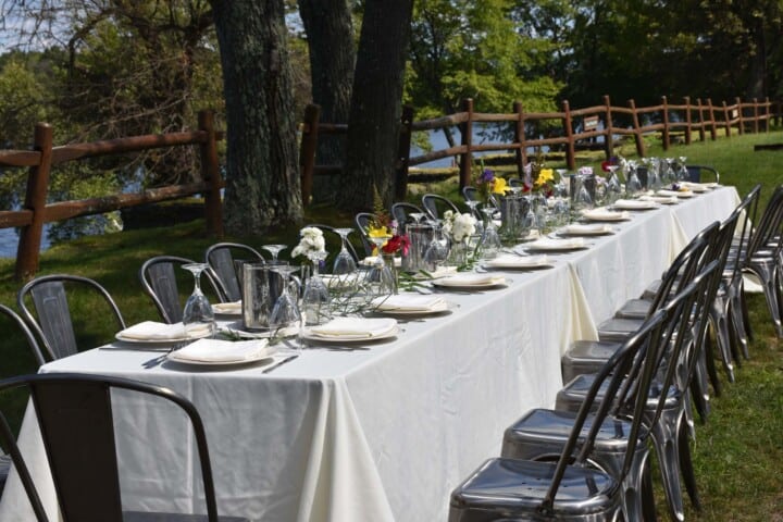 table set for a party outside.