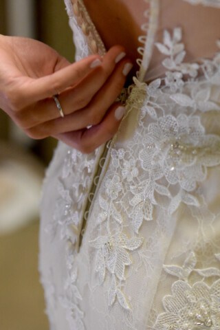 closeup of back of a wedding dress.