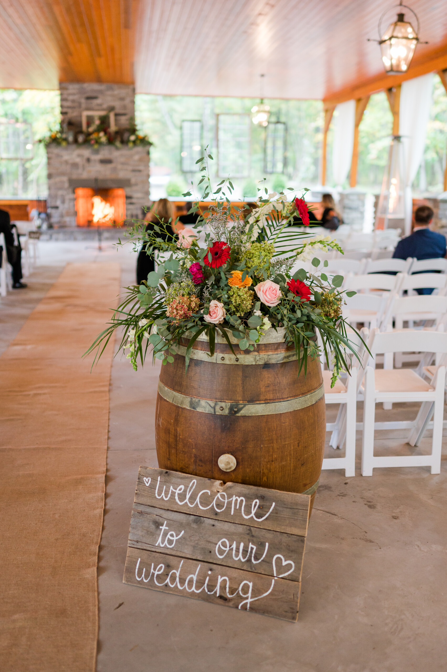 Wooden barrel decorated in pavilion