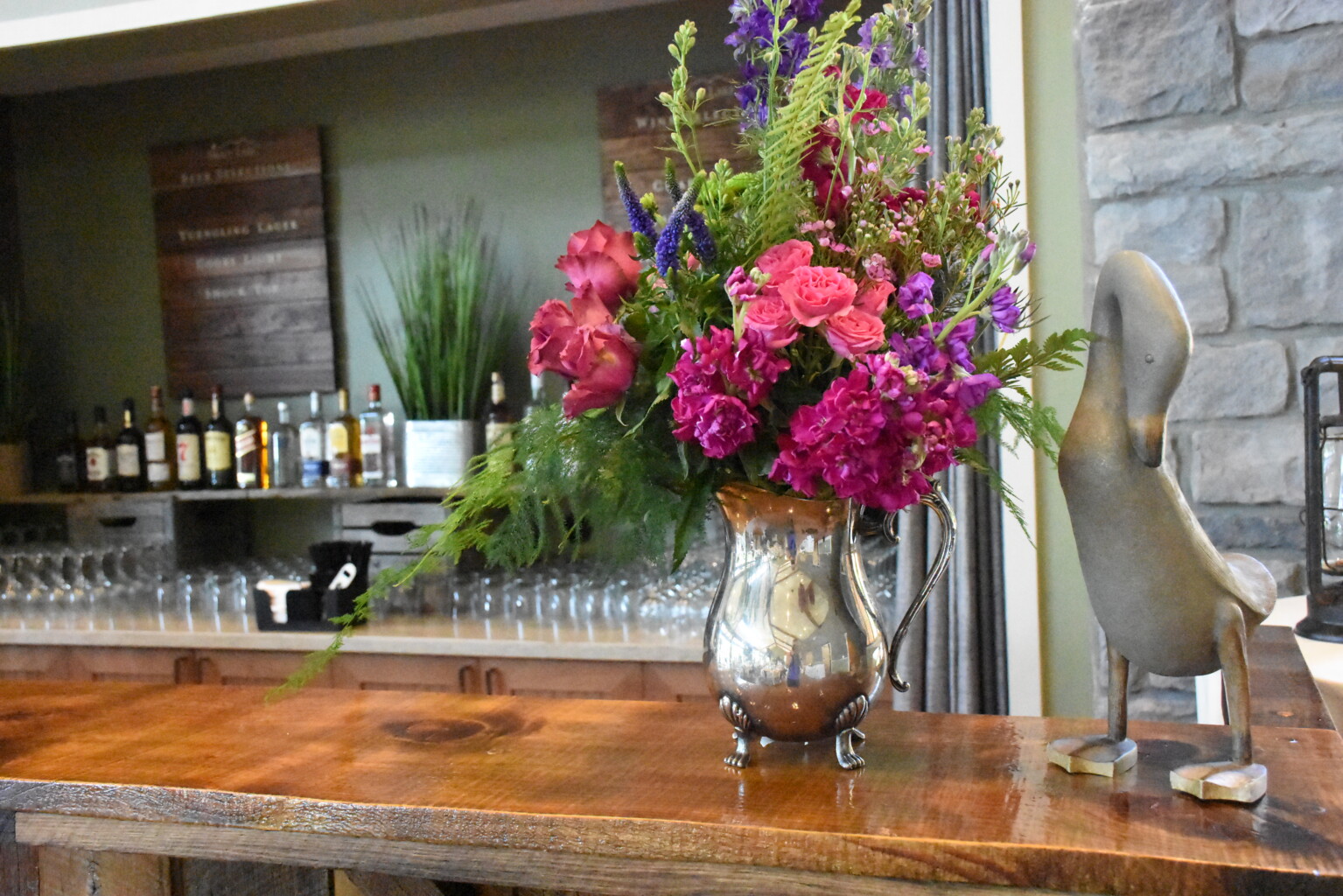 Flowers on bar.