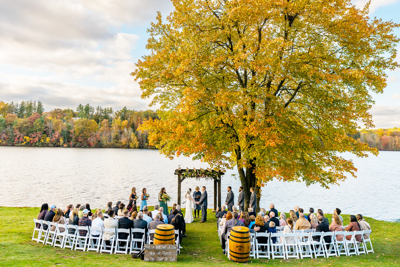 Ceremony at the lakeside arbor.