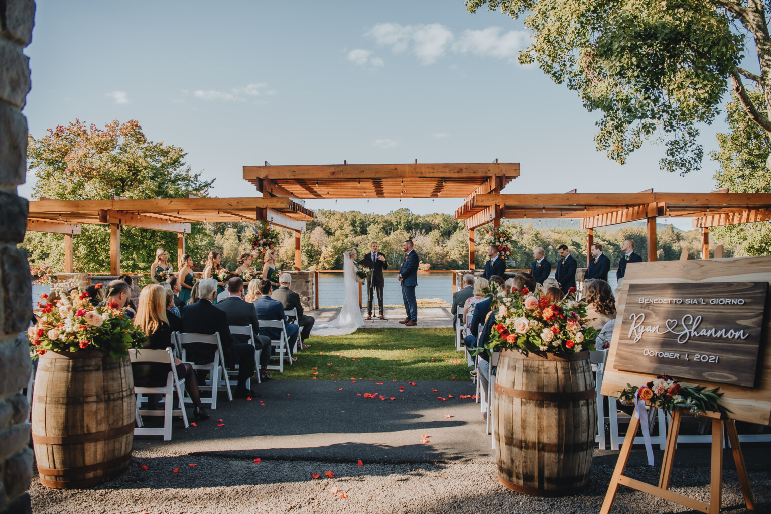 Stone overlook pergola ceremony site