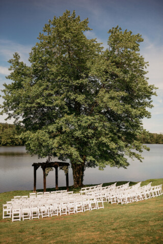 Lakeside ceremony site in fall.