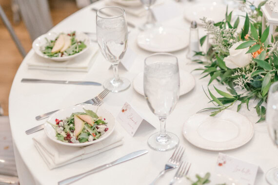 Plated salad placed on table