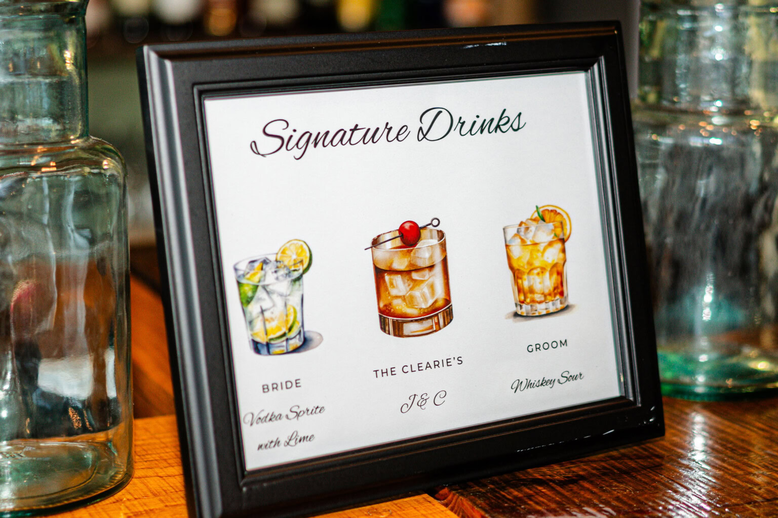 Signature drinks sign on top of the bar