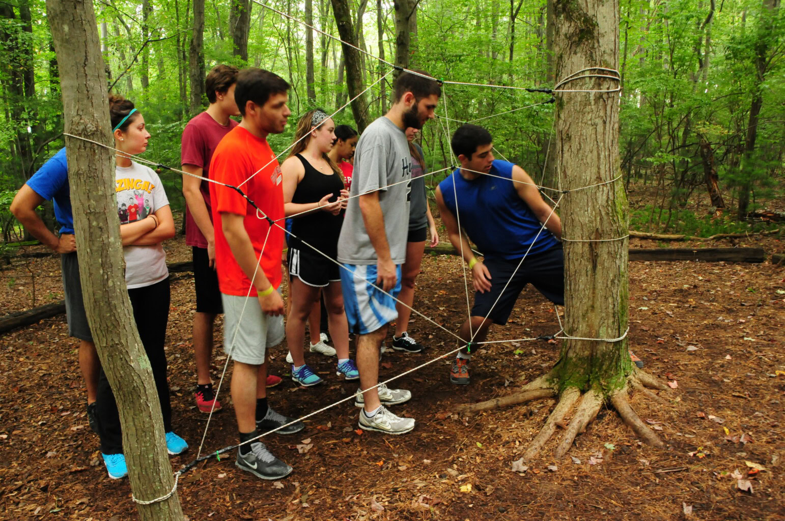 University group working on the spider web challenge